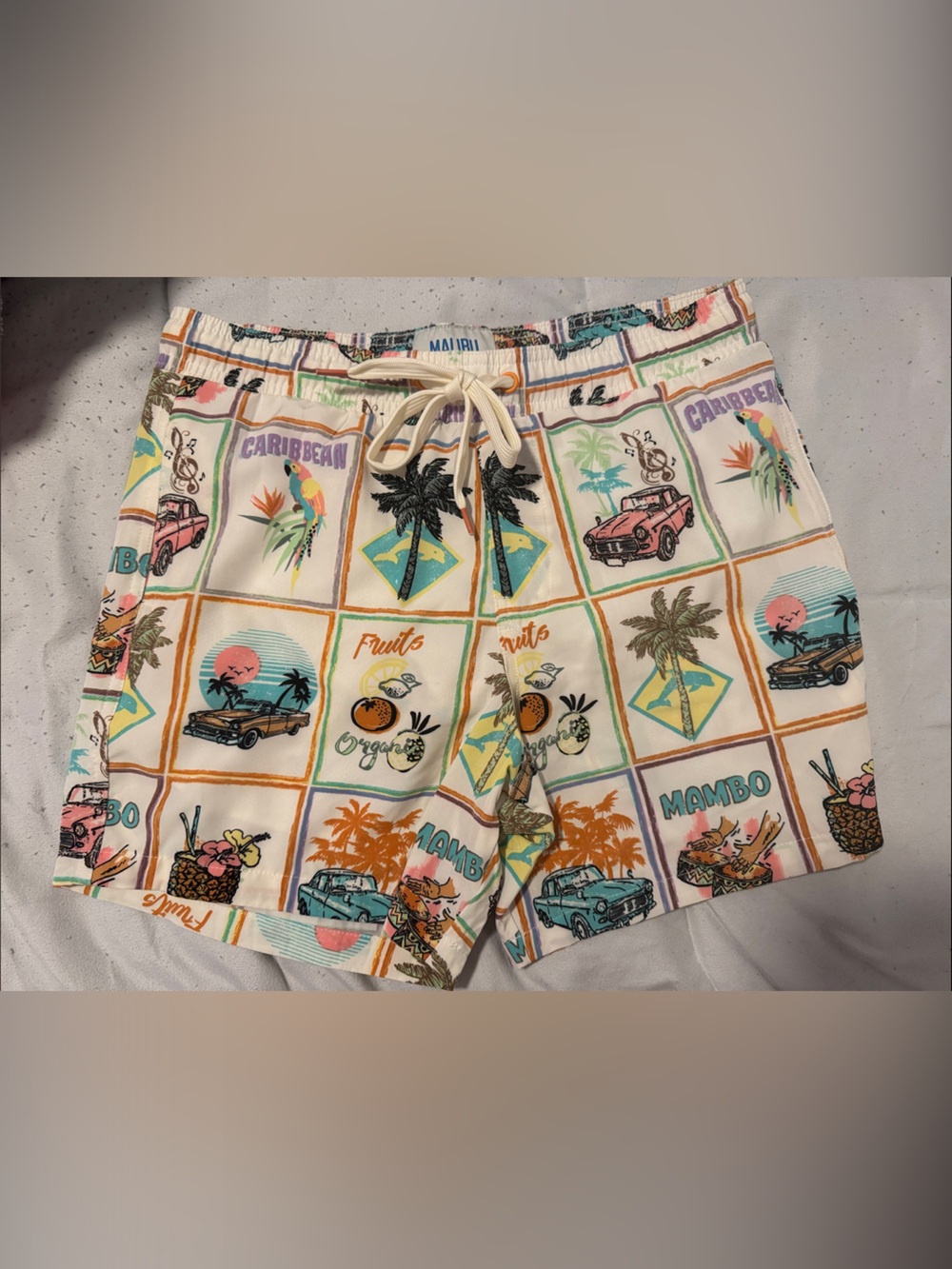 Malibu Cream Multi Tropical Panel Swim Shorts